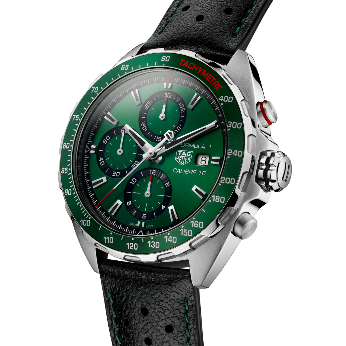 Shop Authentic Tag Heuer Formula 1 Calibre 16 Automatic Chronograph Green Dial Black Leather Strap Watch for Men - CAZ2016.FC6473 - Luxxuri