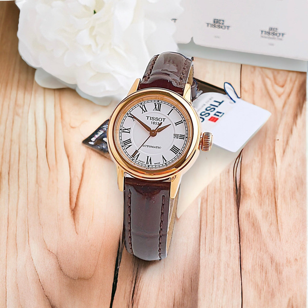 Shop Authentic Tissot T Classic Carson White Dial Brown Leather Strap Watch For Women - T085.207.36.013.00 - Luxxuri