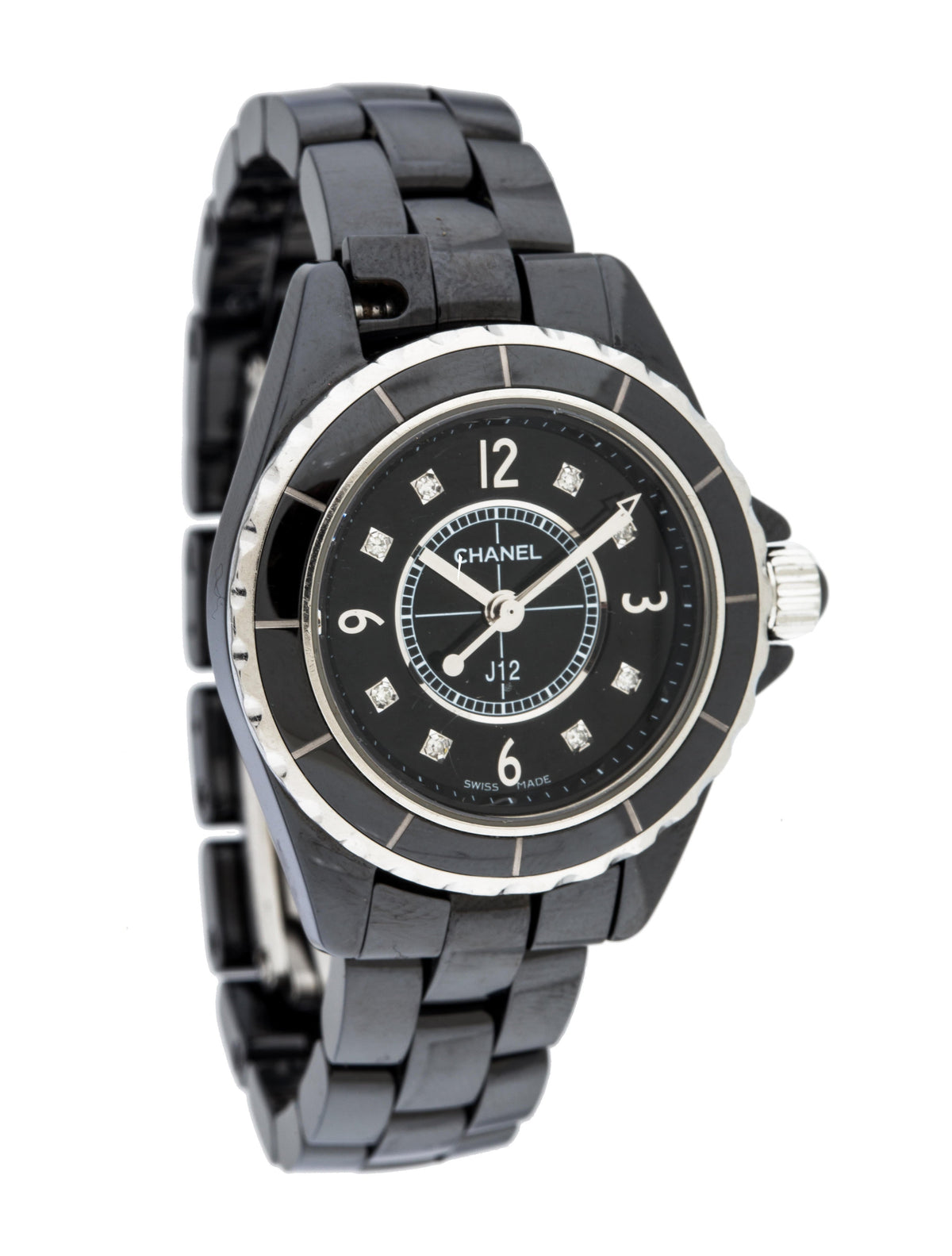 Shop Authentic Chanel J12 Diamonds Black Dial Black Steel Strap Watch for Women - J12 H2569 - Luxxuri