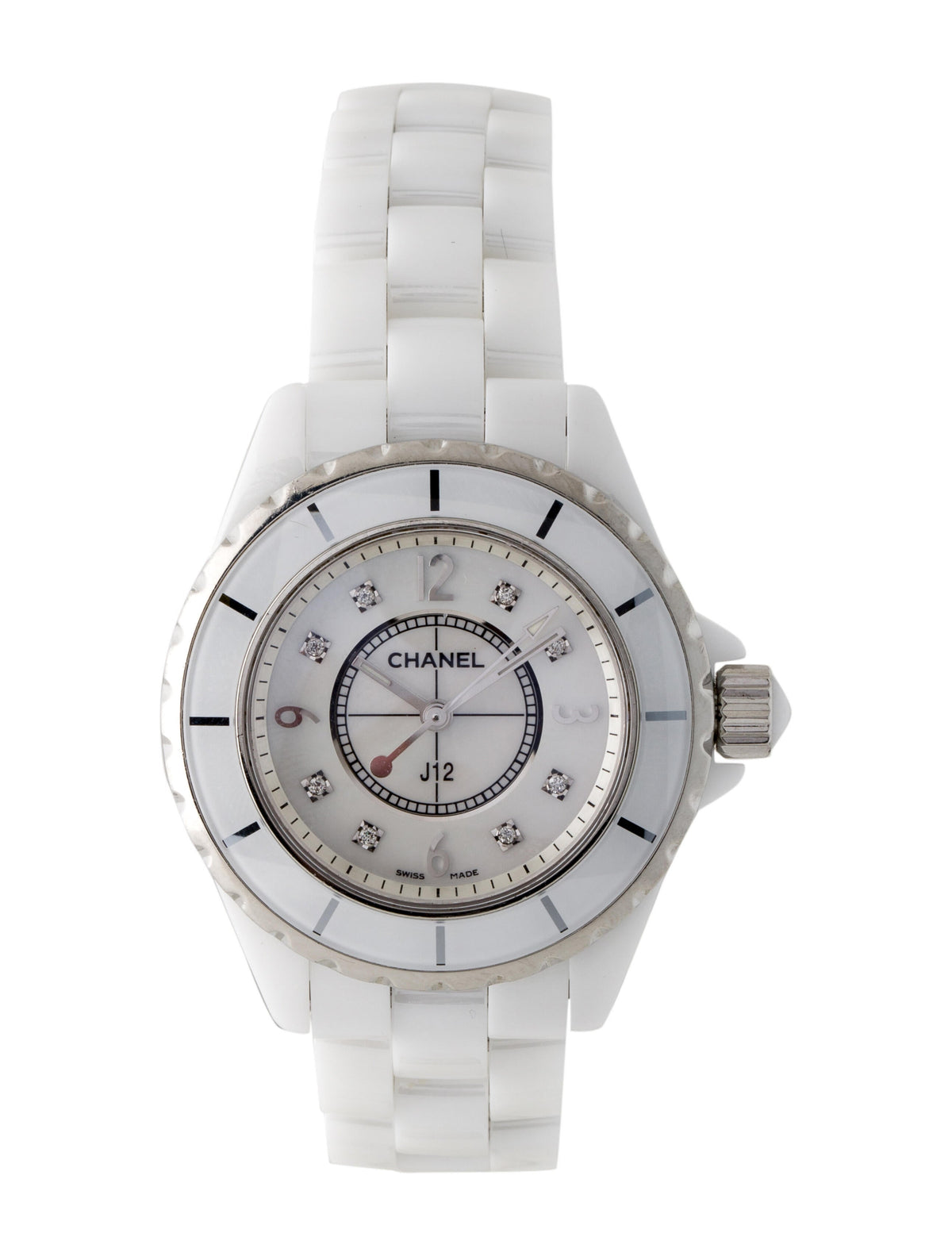 Shop Authentic Chanel J12 Diamonds Quartz Ceramic White Dial White Steel Strap Watch for Women - J12 H2422 - Luxxuri
