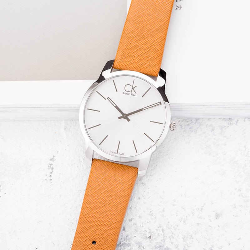 Shop Authentic Calvin Klein City Quartz White Dial Light Brown Leather Strap Watch For Men - K2G21138 - Luxxuri