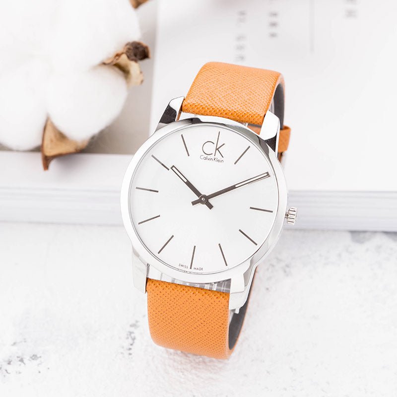 Shop Authentic Calvin Klein City Quartz White Dial Light Brown Leather Strap Watch For Men - K2G21138 - Luxxuri