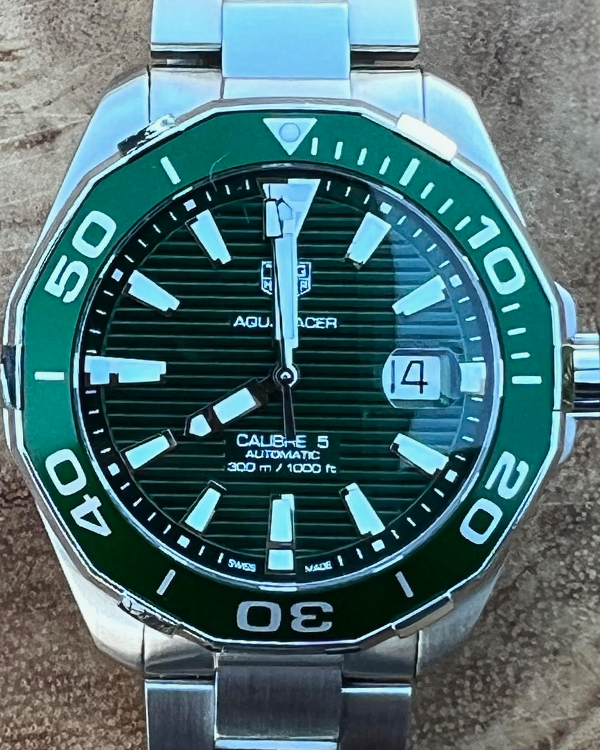 Shop Authentic Tag Heuer Aquaracer Green Dial Watch for Men - WAY201S.BA0927 - Luxxuri