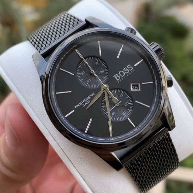 Hugo Boss Associate Chronograph Black Dial Black Mesh Bracelet Watch for Men - 1513769