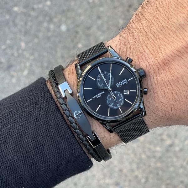 Hugo Boss Associate Chronograph Black Dial Black Mesh Bracelet Watch for Men - 1513769