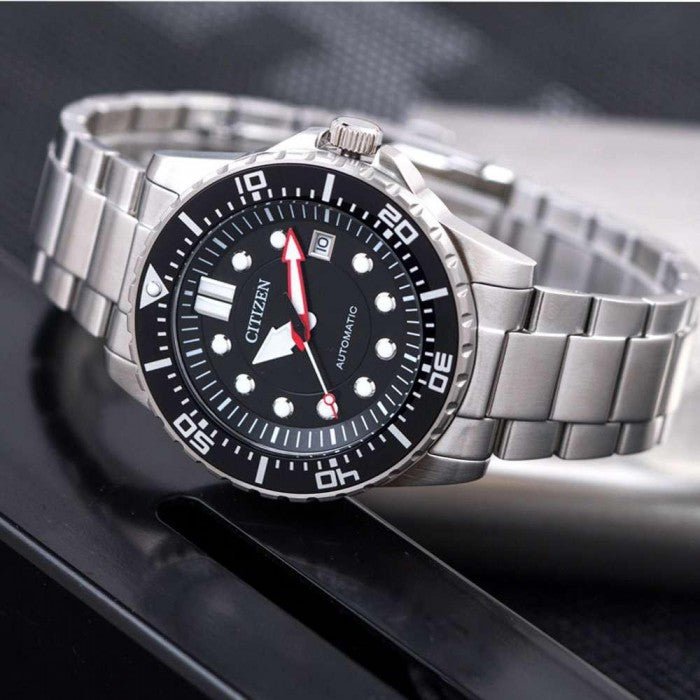 Shop Authentic Citizen Mechanical Black Dial Silver Steel Strap Watch For Men - NJ0120-81E - Luxxuri