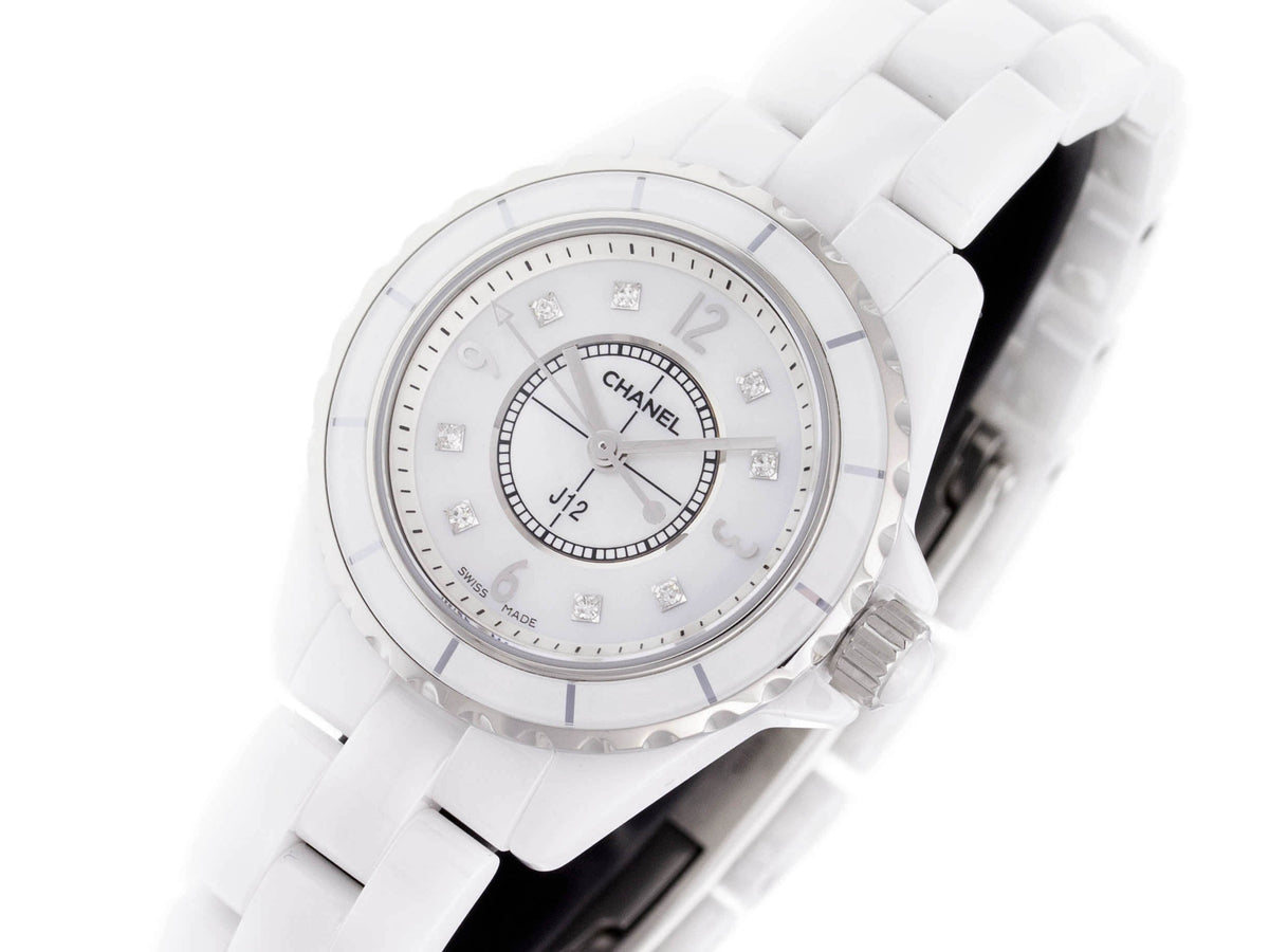 Shop Authentic Chanel J12 Diamonds Quartz Mother of Pearl White Dial White Steel Strap Watch for Women - J12 H2570 - Luxxuri