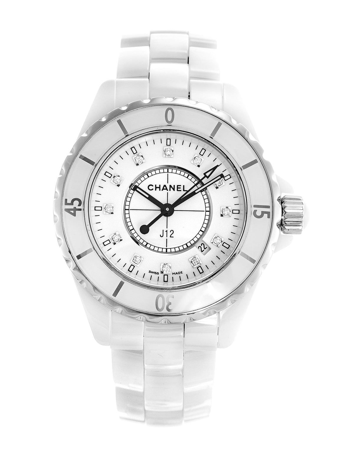Shop Authentic Chanel J12 Diamonds Ceramic White Dial White Steel Strap Watch for Women - J12 H1628 - Luxxuri