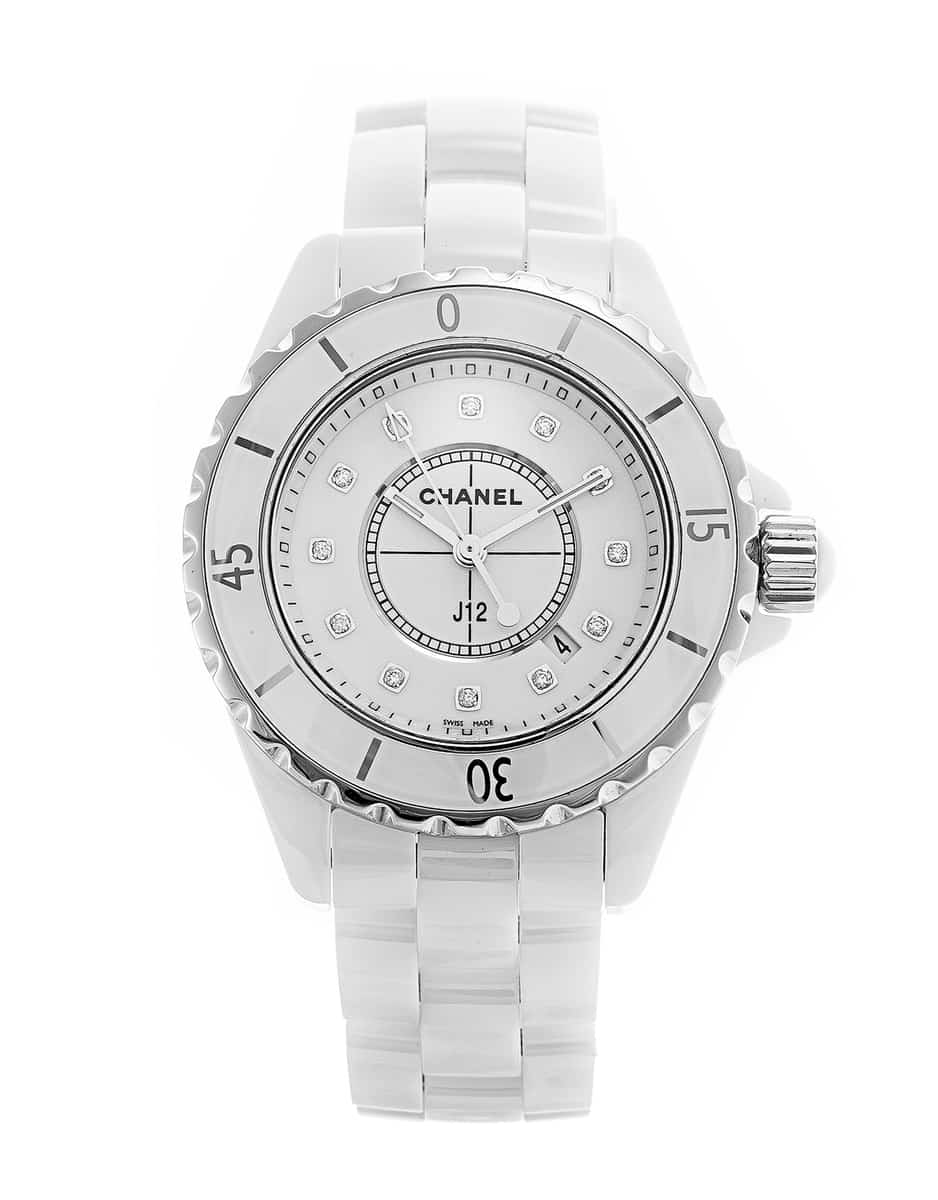 Shop Authentic Chanel J12 Diamonds Ceramic White Dial White Steel Strap Watch for Women - J12 H1628 - Luxxuri