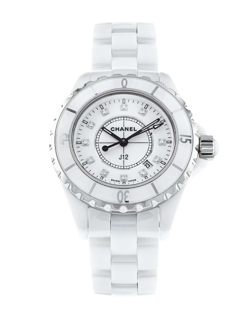 Shop Authentic Chanel J12 Diamonds Ceramic White Dial White Steel Strap Watch for Women - J12 H1628 - Luxxuri