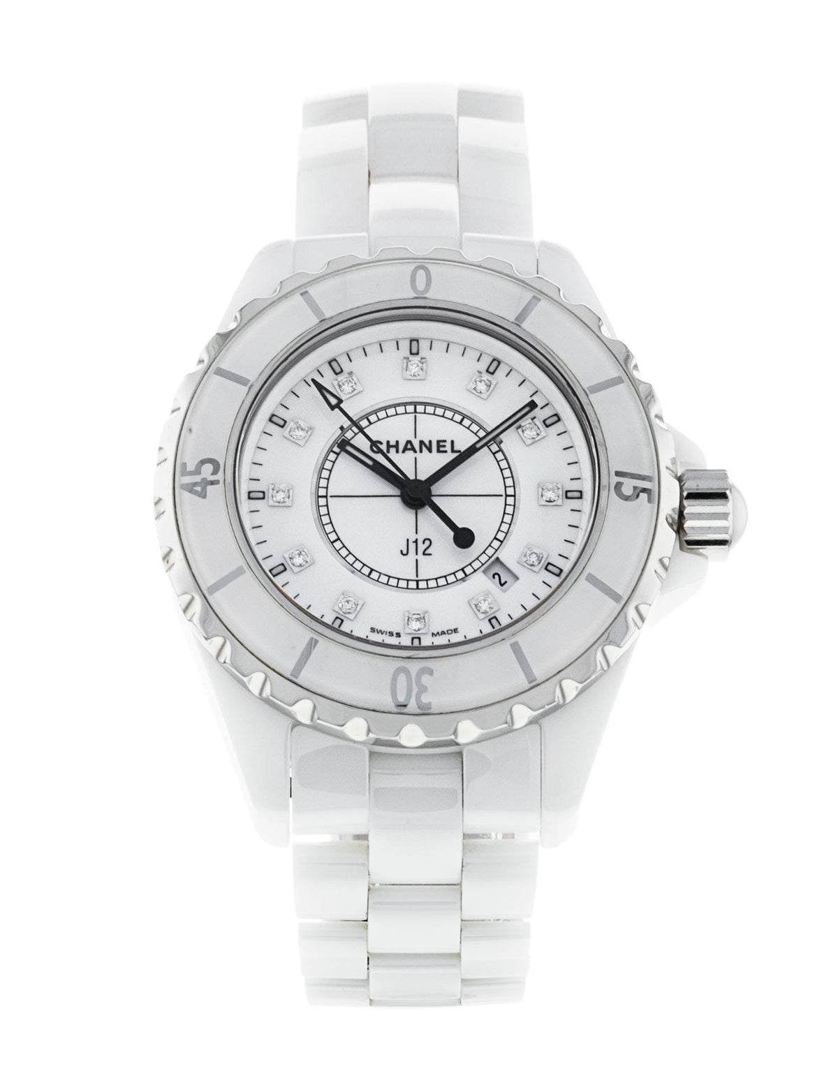 Shop Authentic Chanel J12 Diamonds Ceramic White Dial White Steel Strap Watch for Women - J12 H1628 - Luxxuri