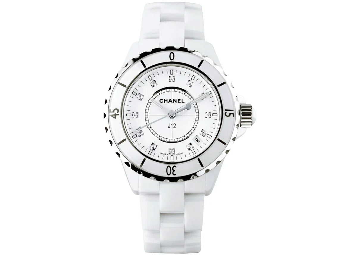 Shop Authentic Chanel J12 Diamonds Ceramic White Dial White Steel Strap Watch for Women - J12 H1628 - Luxxuri