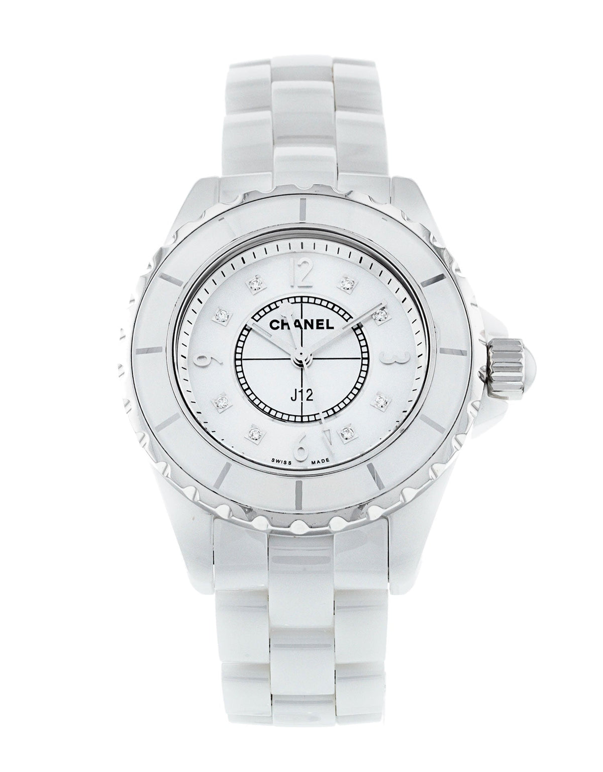 Shop Authentic Chanel J12 Diamonds Quartz Ceramic White Dial White Steel Strap Watch for Women - J12 H2422 - Luxxuri
