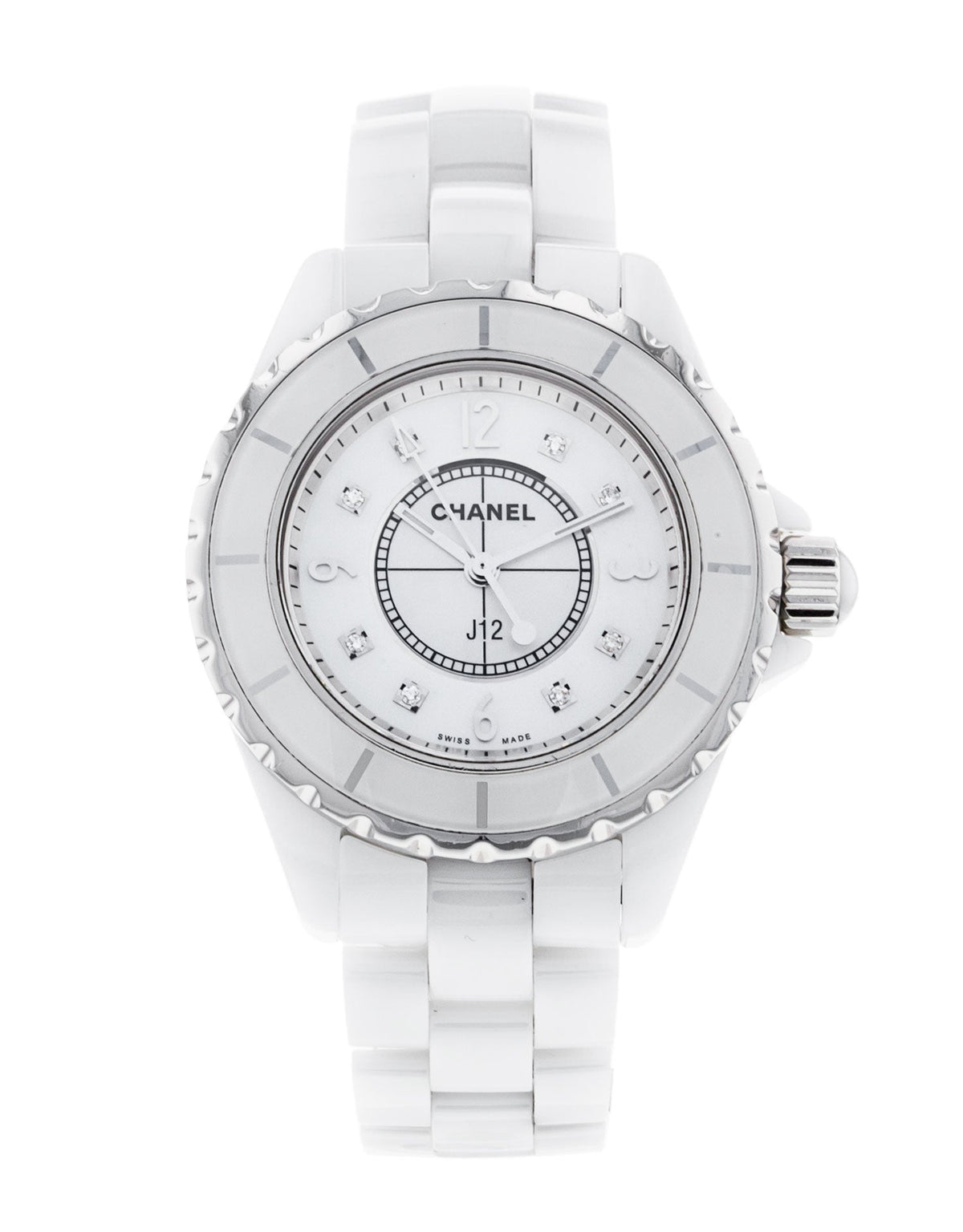 Shop Authentic Chanel J12 Diamonds Quartz Ceramic White Dial White Steel Strap Watch for Women - J12 H2422 - Luxxuri