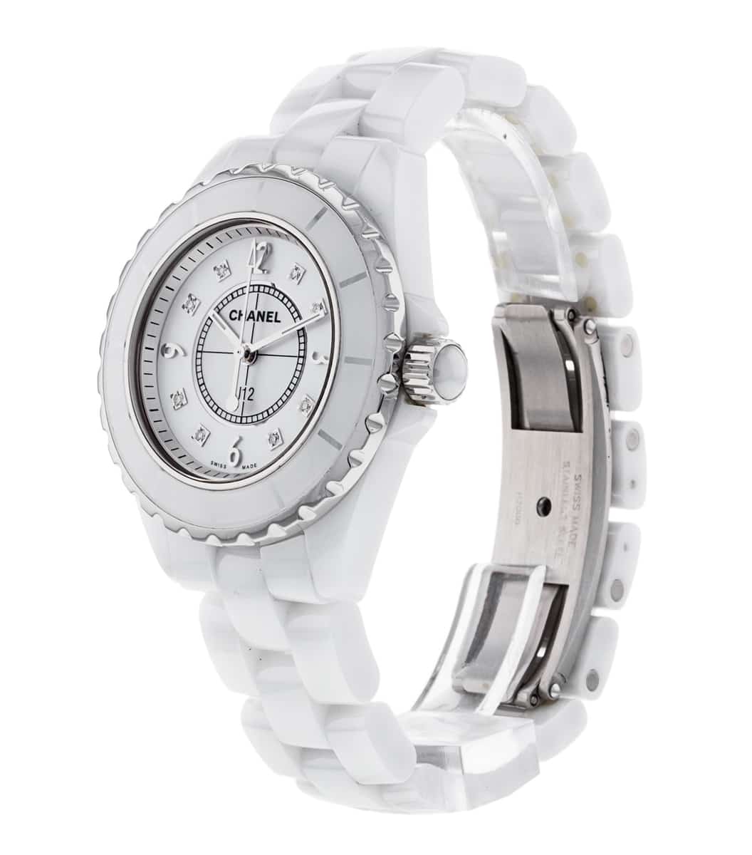 Shop Authentic Chanel J12 Diamonds Quartz Ceramic White Dial White Steel Strap Watch for Women - J12 H2422 - Luxxuri