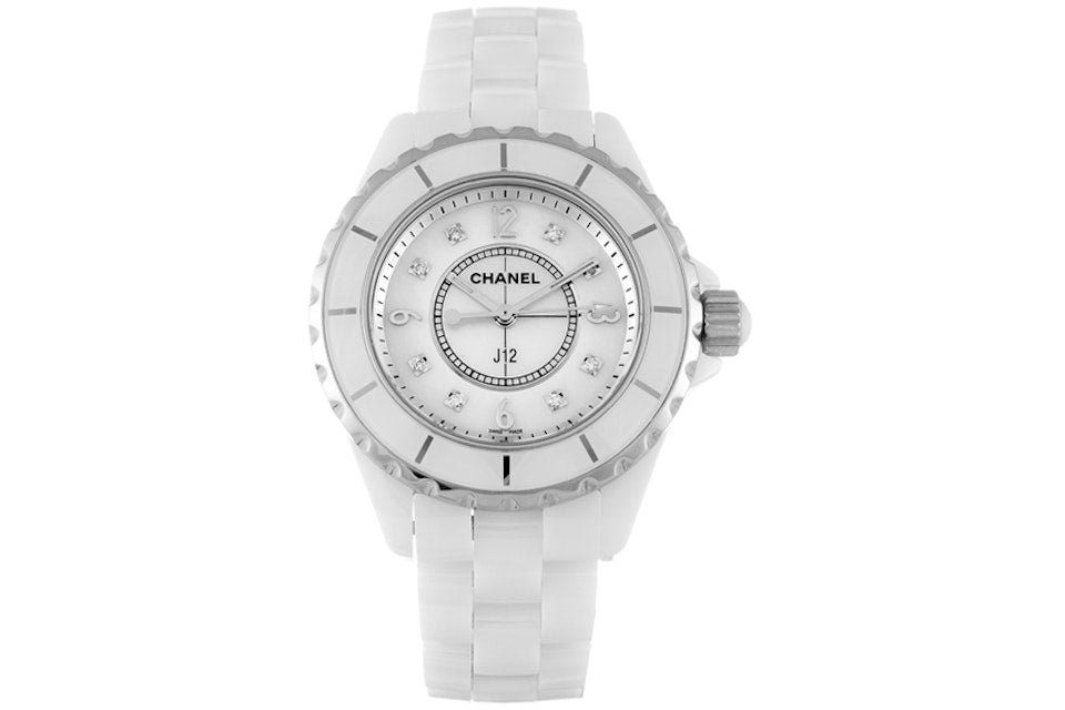 Shop Authentic Chanel J12 Diamonds Quartz Ceramic White Dial White Steel Strap Watch for Women - J12 H2422 - Luxxuri