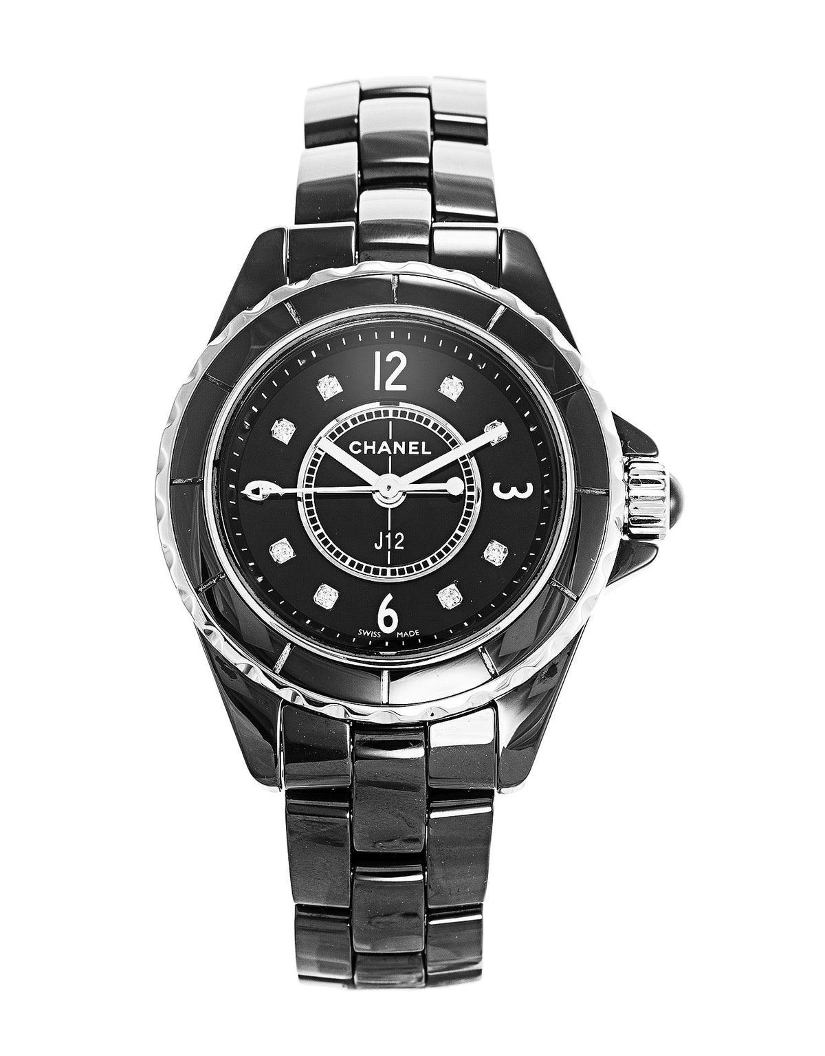 Shop Authentic Chanel J12 Diamonds Black Dial Black Steel Strap Watch for Women - J12 H2569 - Luxxuri