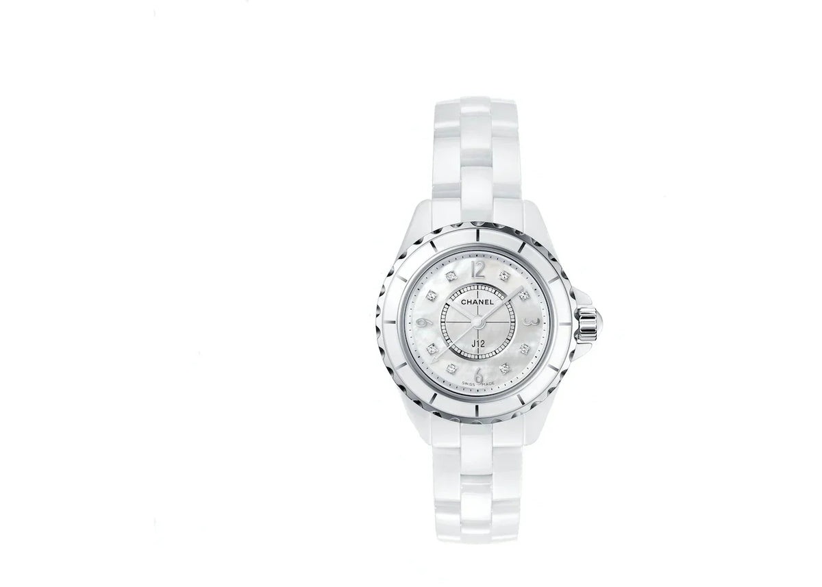 Shop Authentic Chanel J12 Diamonds Quartz Mother of Pearl White Dial White Steel Strap Watch for Women - J12 H2570 - Luxxuri