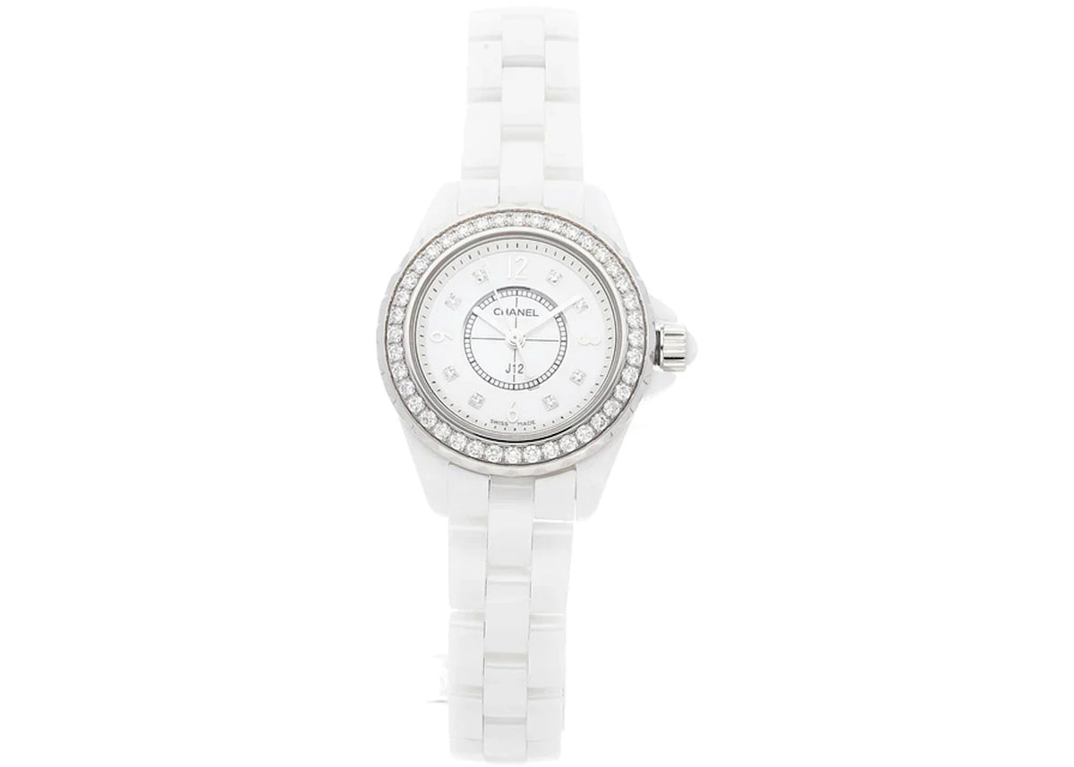Shop Authentic Chanel J12 Diamonds Quartz White Dial White Steel Strap Watch for Women - J12 H2572 - Luxxuri