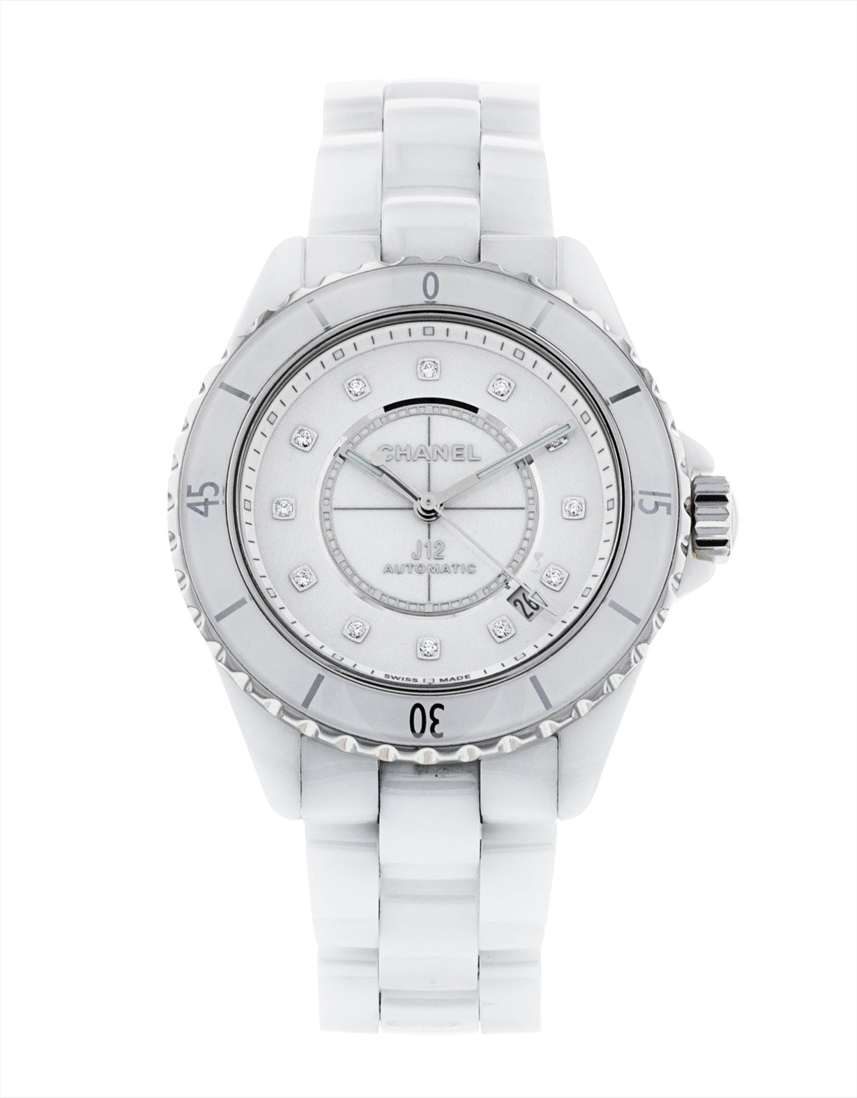 Shop Authentic Chanel J12 Quartz Diamonds White Dial White Steel Strap Watch for Women - J12 H5703 - Luxxuri