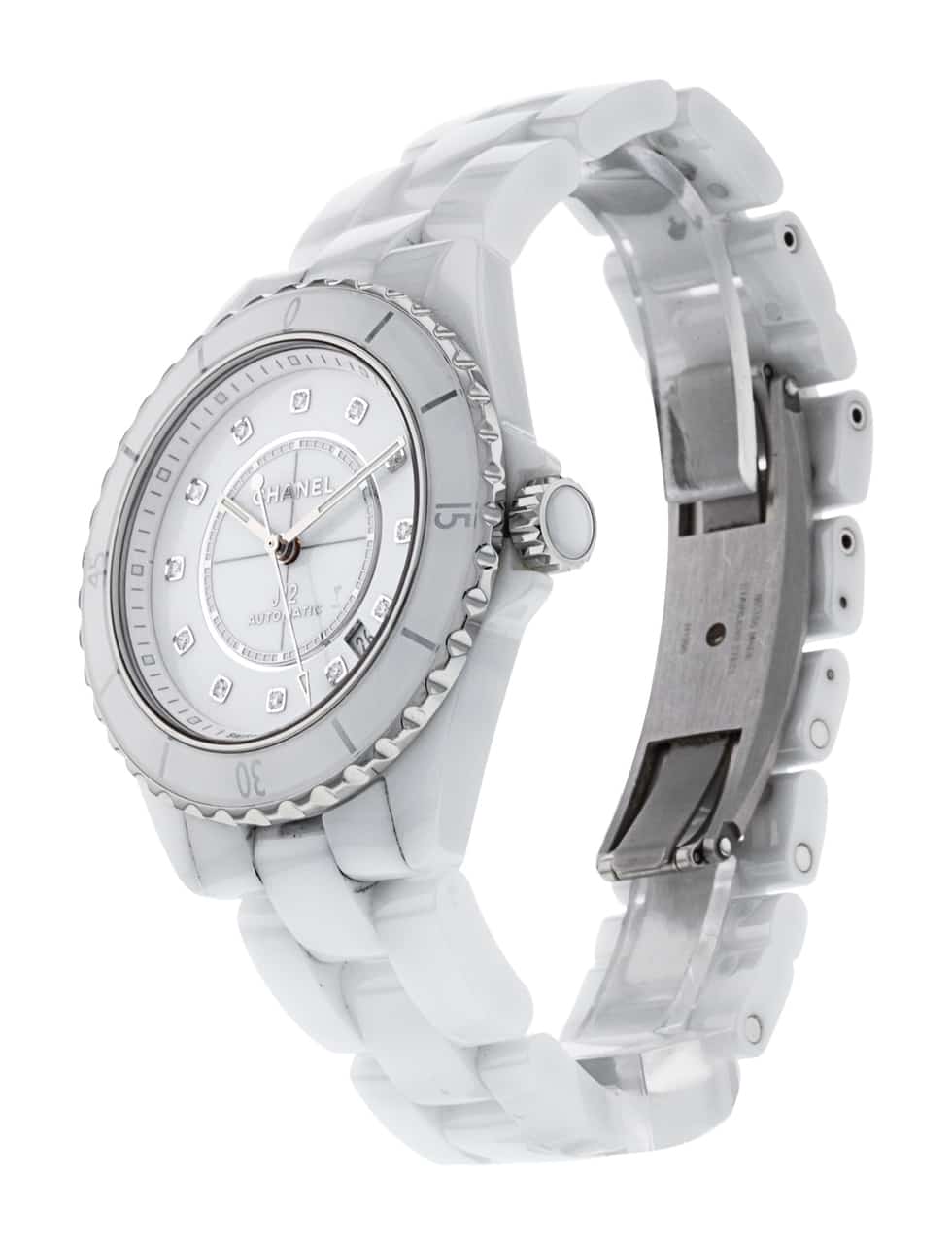 Shop Authentic Chanel J12 Quartz Diamonds White Dial White Steel Strap Watch for Women - J12 H5703 - Luxxuri