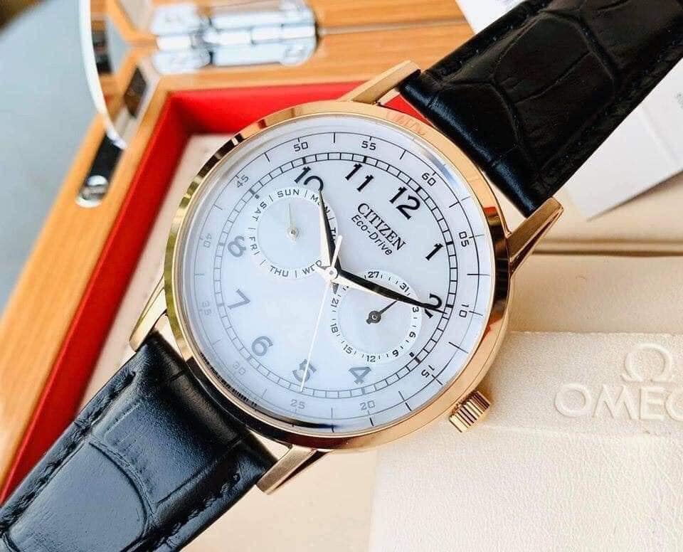 Shop Authentic Citizen Watch Eco Drive Day & Date White Dial Black Leather Strap Watch For Men - AO9003-16A - Luxxuri