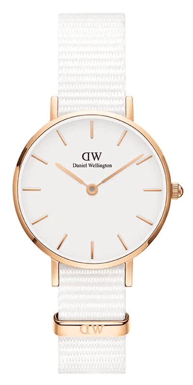 Shop Authentic Daniel Wellington Petite Dover Quartz White Dial White NATO Strap Watch For Women - DW001000313 - Luxxuri