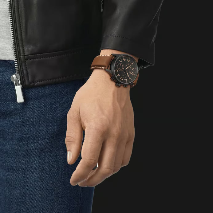 Shop Authentic Tissot Chrono XL Quartz Black Dial Brown Leather Strap Watch For Men - T116.617.36.052.03 - Luxxuri