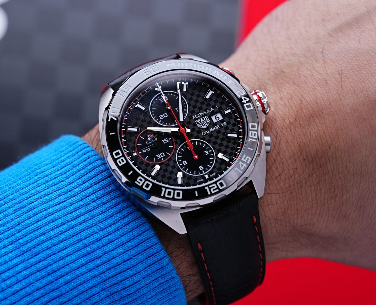 Shop Authentic Tag Heuer Formula 1 Mario Kart Chronograph Black Dial Black Leather Strap Watch for Men - CAZ201E.FC6517 - Luxxuri