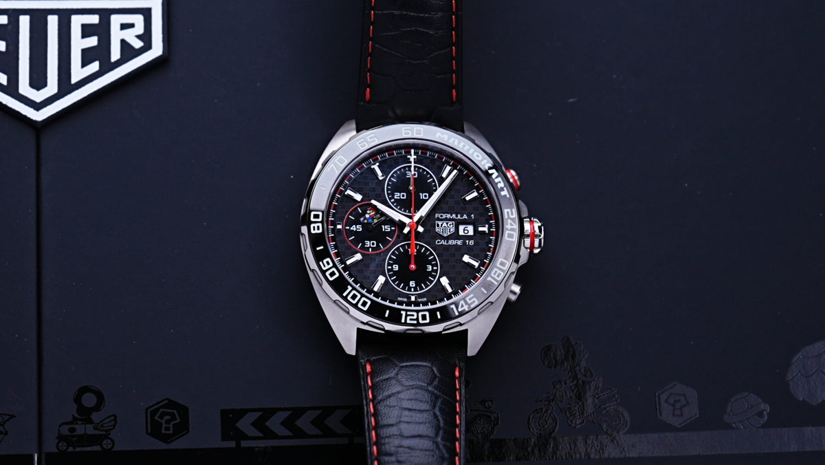 Shop Authentic Tag Heuer Formula 1 Mario Kart Chronograph Black Dial Black Leather Strap Watch for Men - CAZ201E.FC6517 - Luxxuri