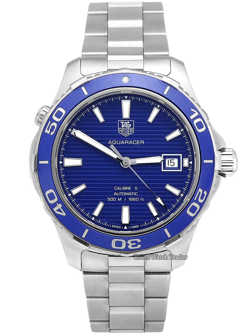 Shop Authentic Tag Heuer Aquaracer Calibre 5 Automatic Blue Dial Silver Steel Strap Watch for Men - WAK2111.BA0830 - Luxxuri