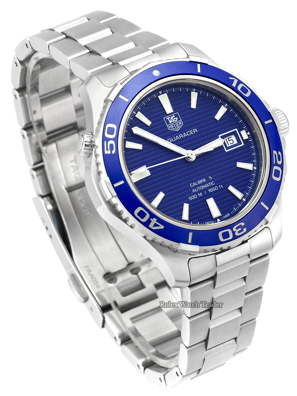 Shop Authentic Tag Heuer Aquaracer Calibre 5 Automatic Blue Dial Silver Steel Strap Watch for Men - WAK2111.BA0830 - Luxxuri