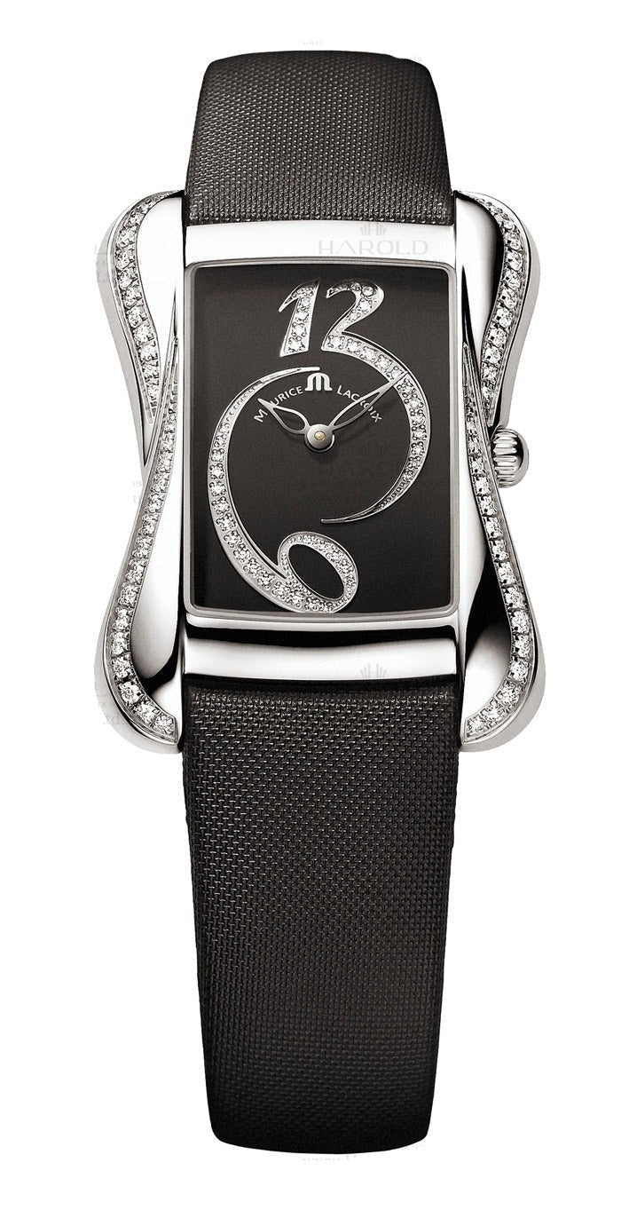 Shop Authentic Maurice Lacroix Divina Black Dial with Diamonds Black Leather Strap Watch for Women - DV5012-SD531-120 - Luxxuri