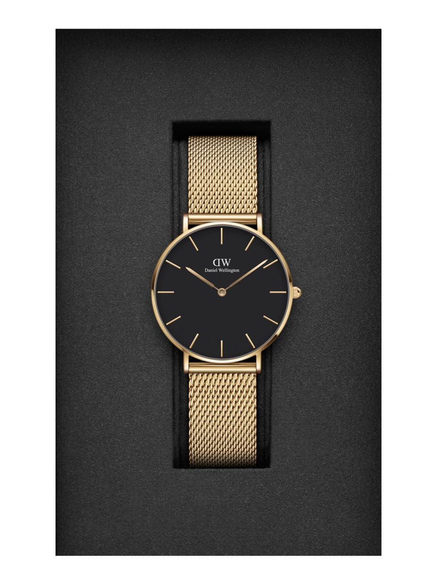 Shop Authentic Daniel Wellington Petite Evergold Black Dial Gold Mesh Strap Watch For Women - DW00100345 - Luxxuri