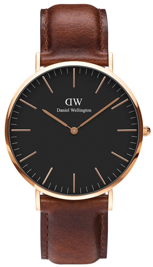 Shop Authentic Daniel Wellington Classic St Mawes Black Dial Brown Leather Strap Watch For Men - DW00100124 - Luxxuri