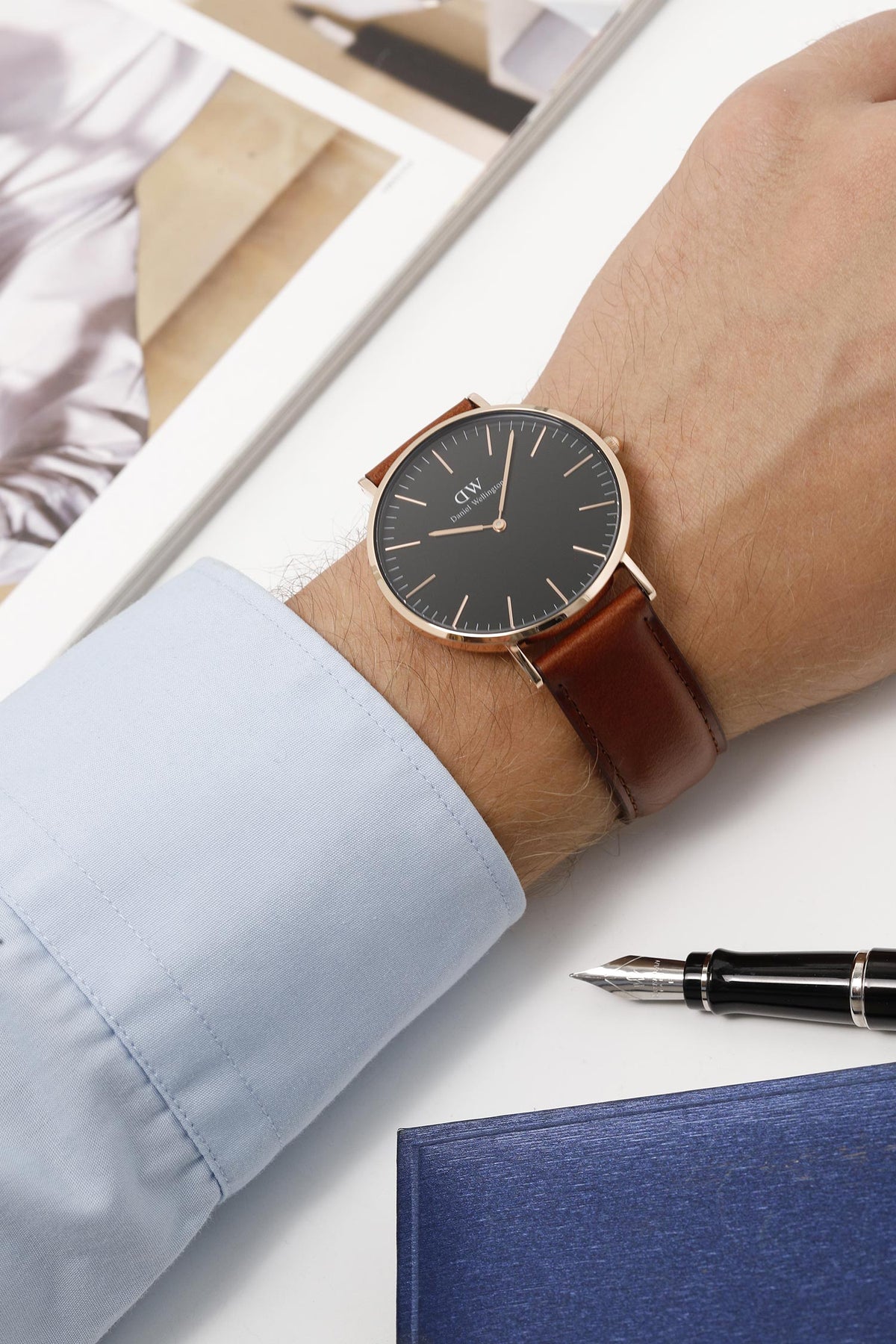 Shop Authentic Daniel Wellington Classic St Mawes Black Dial Brown Leather Strap Watch For Men - DW00100124 - Luxxuri