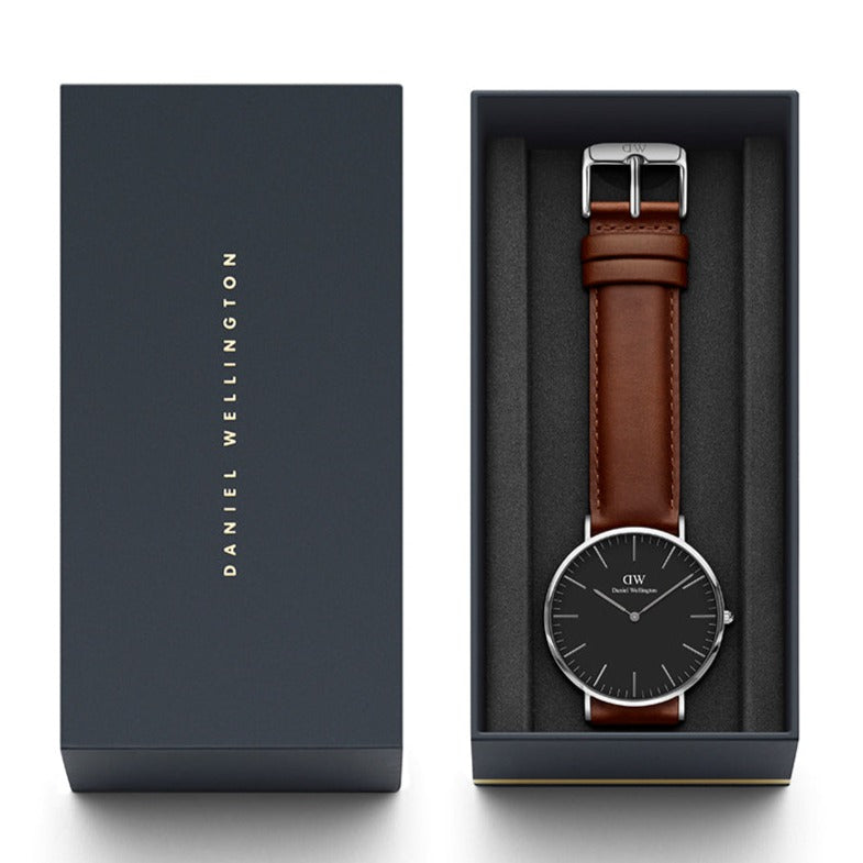 Shop Authentic Daniel Wellington Classic St Mawes Black Dial Brown Leather Strap Watch For Men - DW00100130 - Luxxuri