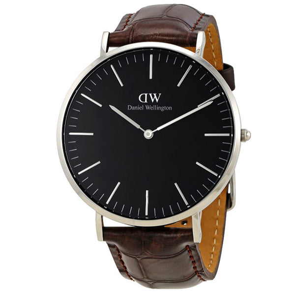 Shop Authentic Daniel Wellington Classic York Black Dial Brown Leather Strap Watch For Men - DW00100134 - Luxxuri