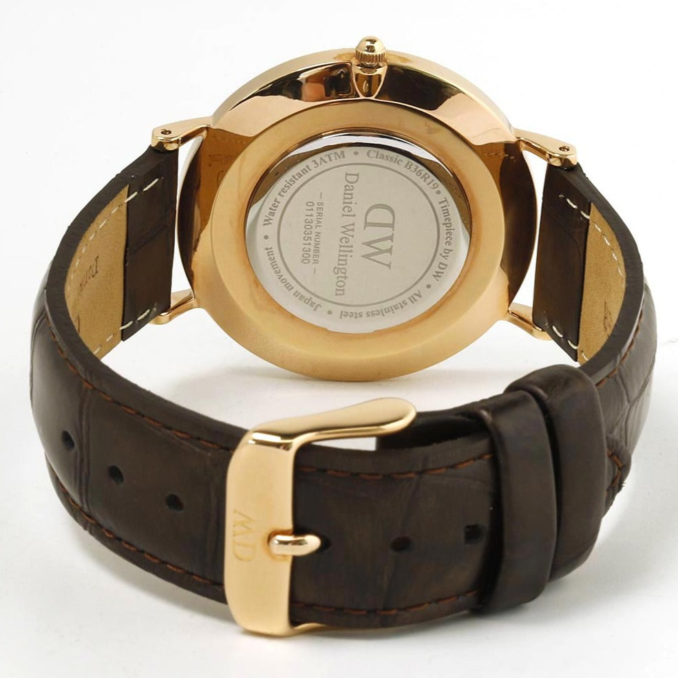 Shop Authentic Daniel Wellington Classic York Black Dial Brown Leather Strap Watch For Women - DW00100140 - Luxxuri