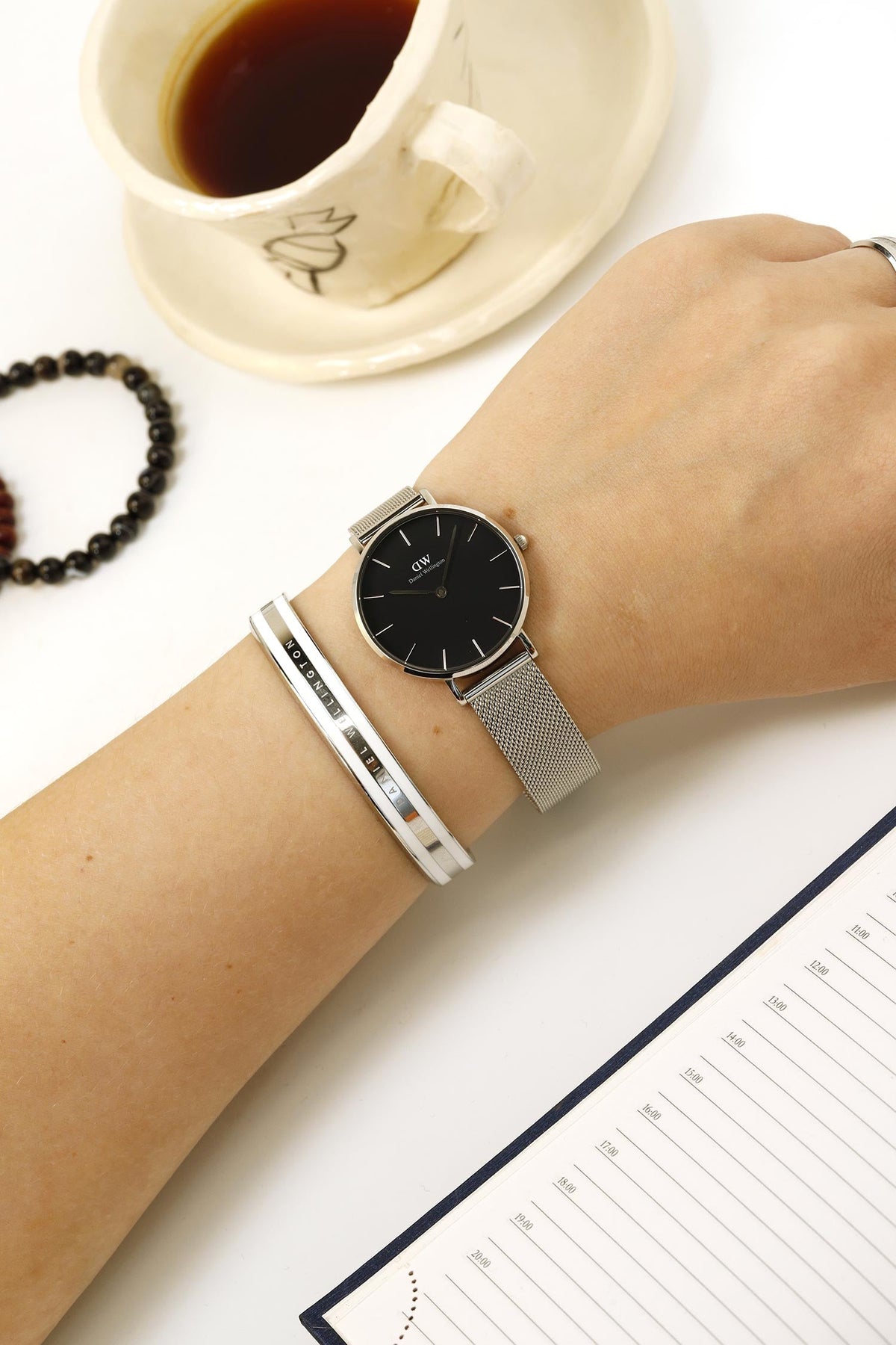 Shop Authentic Daniel Wellington Classic Petite Sterling Black Dial Silver Mesh Bracelet Watch For Women - DW00100162 - Luxxuri