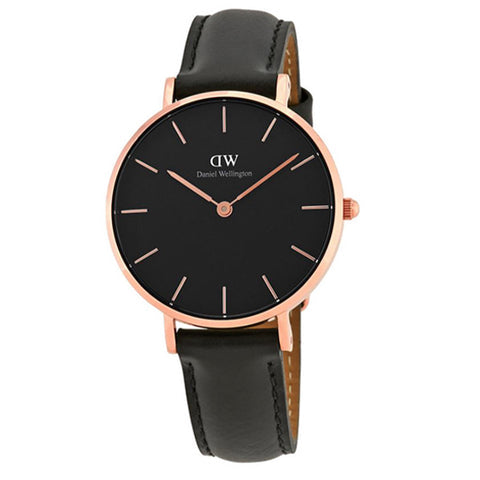 Shop Authentic Daniel Wellington Petite Sheffield Black Dial Black Leather Strap Watch For Women - DW00100168 - Luxxuri