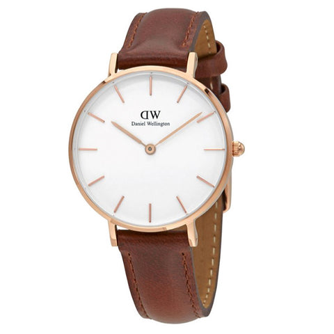 Shop Authentic Daniel Wellington Petite St Mawes White Dial Brown Leather Strap Watch For Women - DW00100175 - Luxxuri