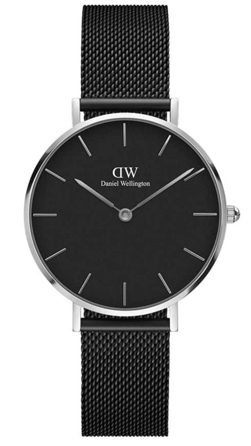Shop Authentic Daniel Wellington Petite Ashfield Black Dial Black Mesh Strap Watch For Women - DW00100202 - Luxxuri