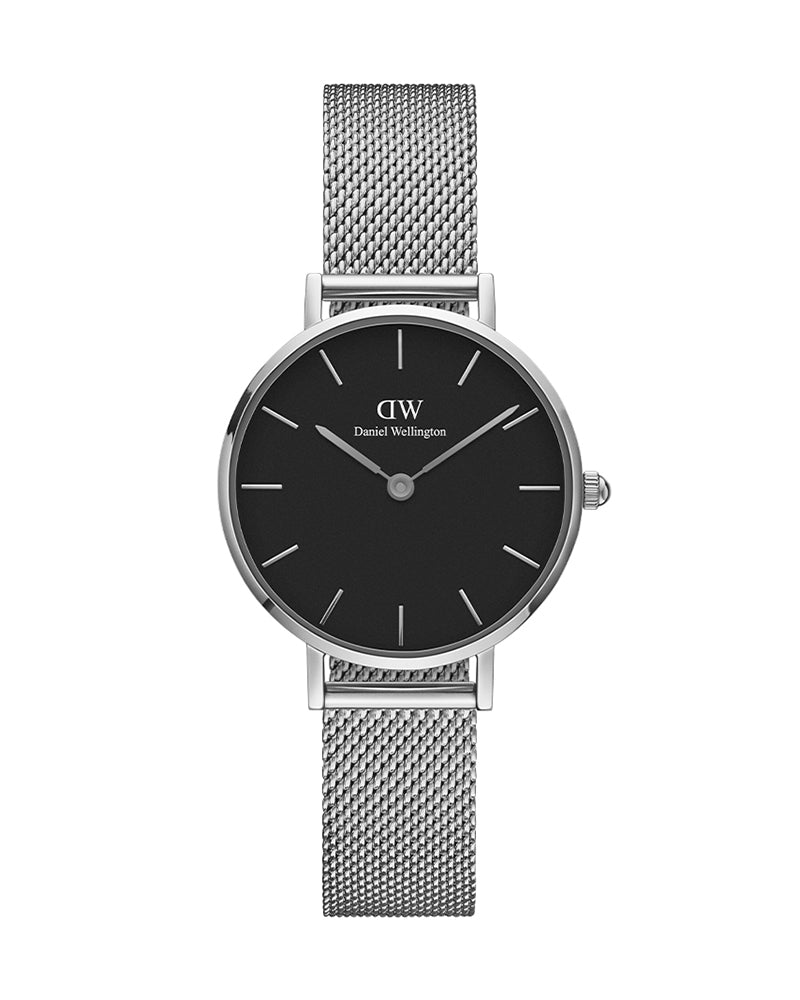 Shop Authentic Daniel Wellington Petite Sterling Black Dial Silver Mesh Bracelet Watch For Women - DW00100218 - Luxxuri