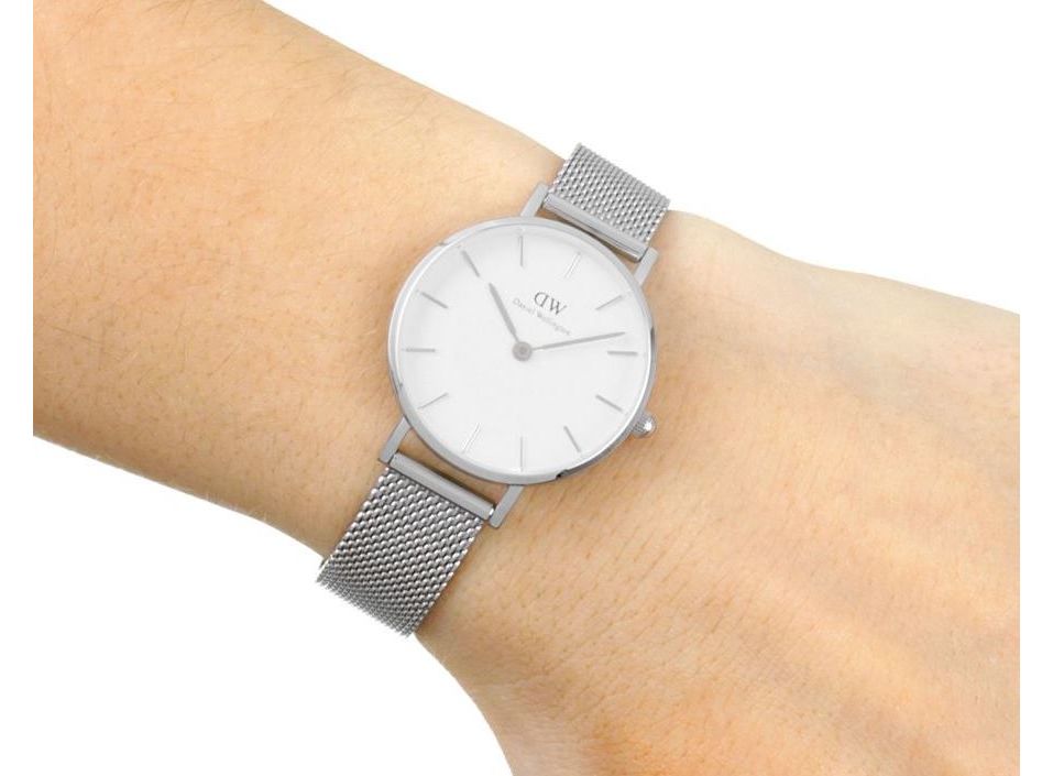 Shop Authentic Daniel Wellington Petite Sterling White Dial Silver Mesh Bracelet Watch For Women - DW00100220 - Luxxuri