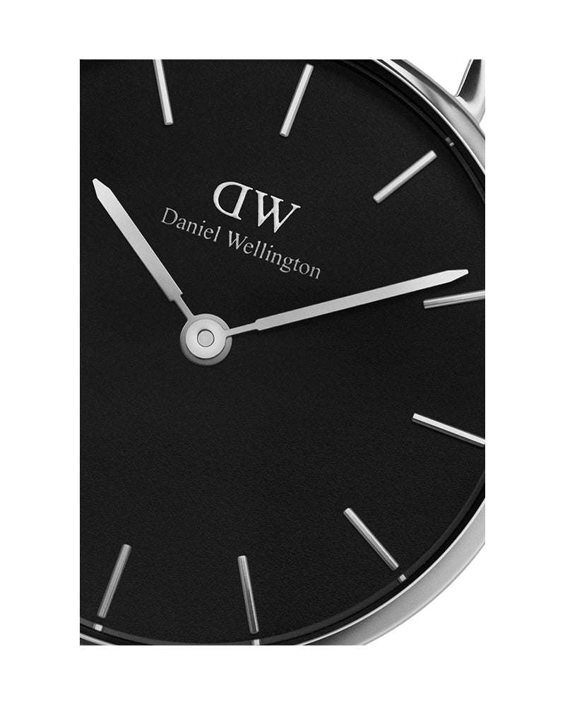 Shop Authentic Daniel Wellington Petite Sterling Black Dial Silver Mesh Bracelet Watch For Women - DW00100304 - Luxxuri
