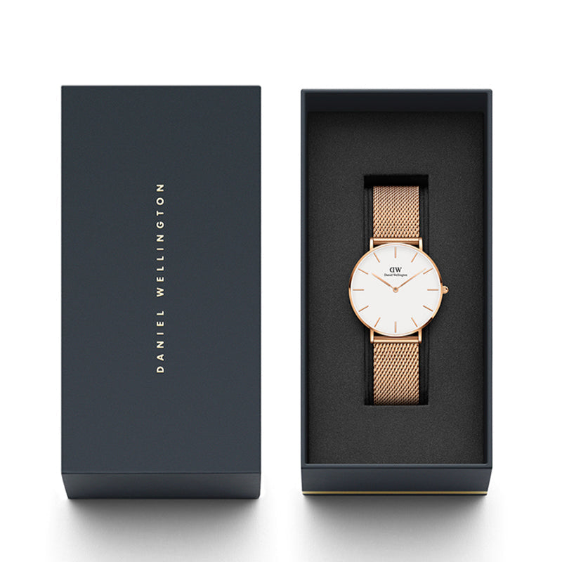 Shop Authentic Daniel Wellington Petite Melrose White Dial Rose Gold Mesh Strap Watch For Women - DW00100305 - Luxxuri