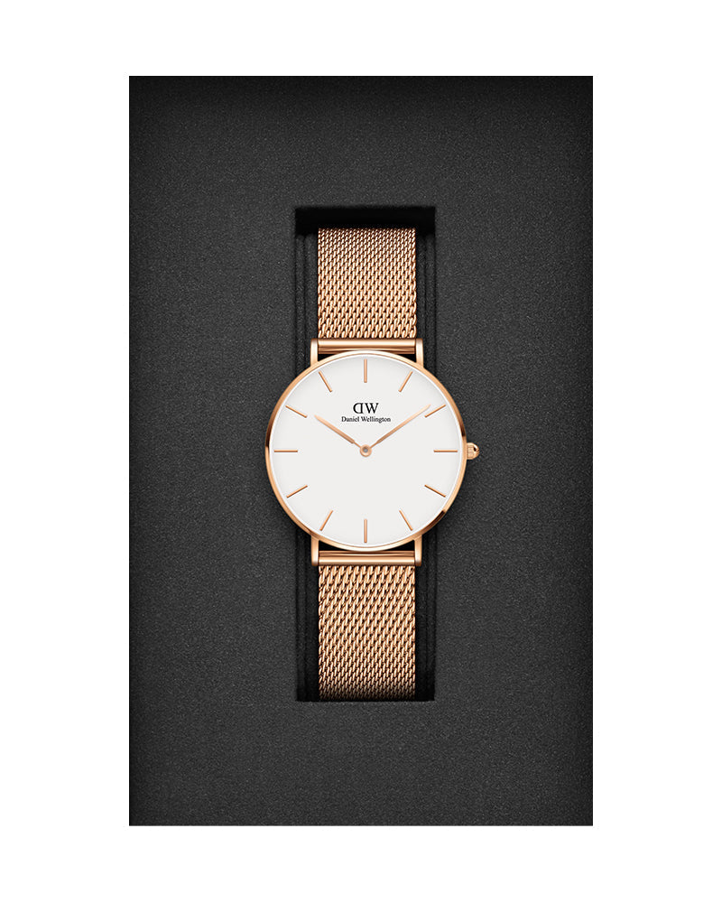 Shop Authentic Daniel Wellington Petite Melrose White Dial Rose Gold Mesh Strap Watch For Women - DW00100305 - Luxxuri