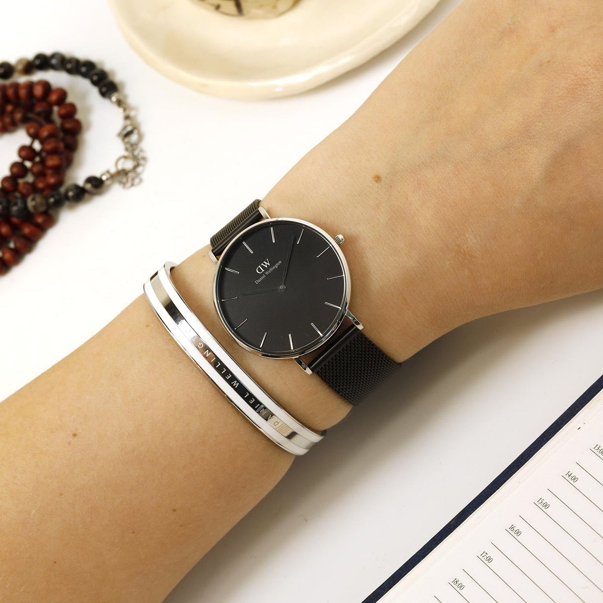 Shop Authentic Daniel Wellington Petite Ashfield Black Dial Black Mesh Strap Watch For Women - DW00100308 - Luxxuri