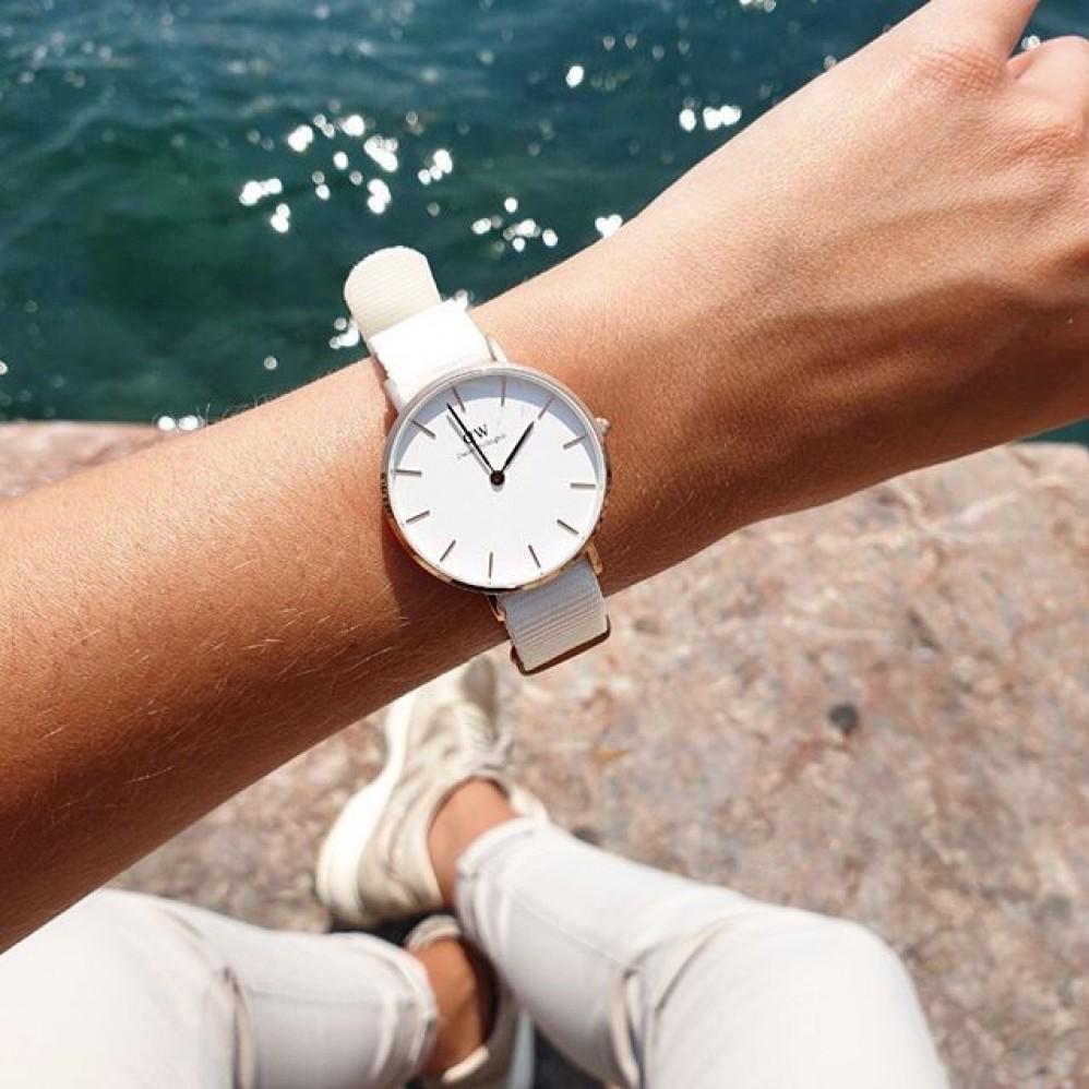Shop Authentic Daniel Wellington Classic Dover White Dial White Nylon Strap Watch For Women - DW00100309 - Luxxuri